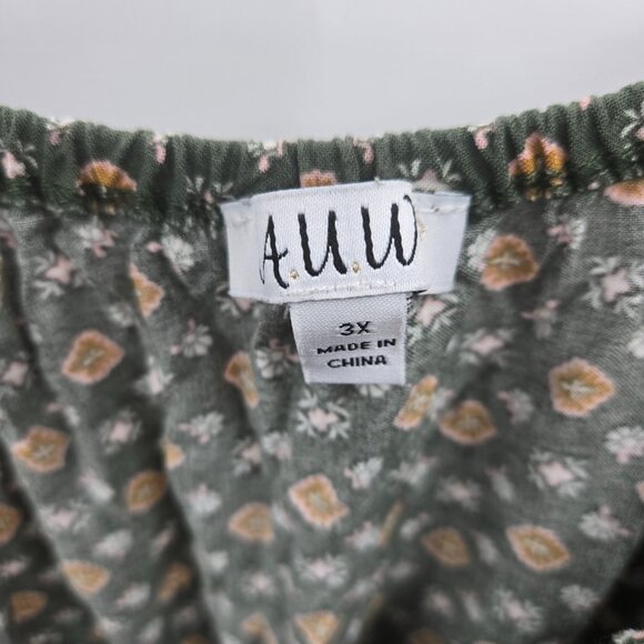 A.U.W. Green Geometric Shapes Tie Sleeve Pockets Jumpsuit 3x - Picture 13 of 15